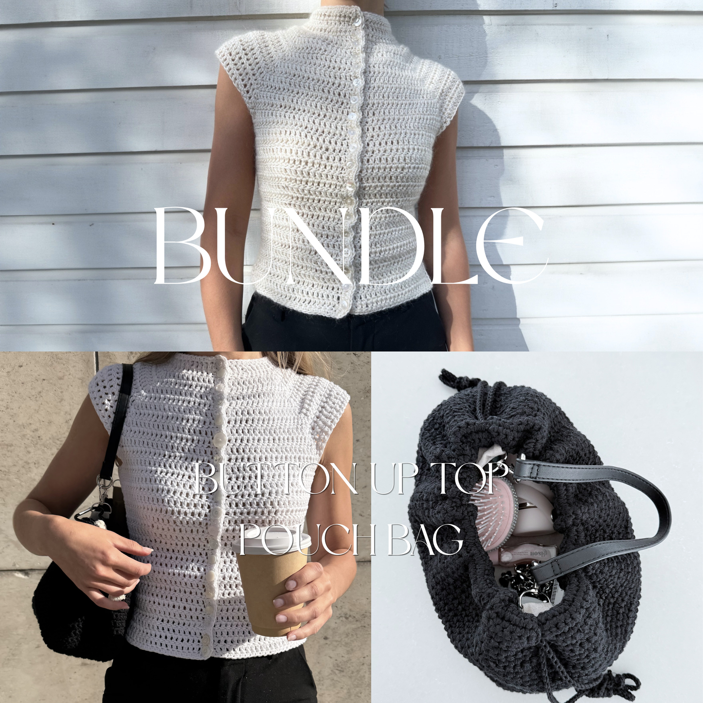 Button Up Top + Pouch Bag Crochet Patterns
